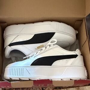 Platform Puma White Leather Sneakers with Black Formstrip and Gold Logo junior
